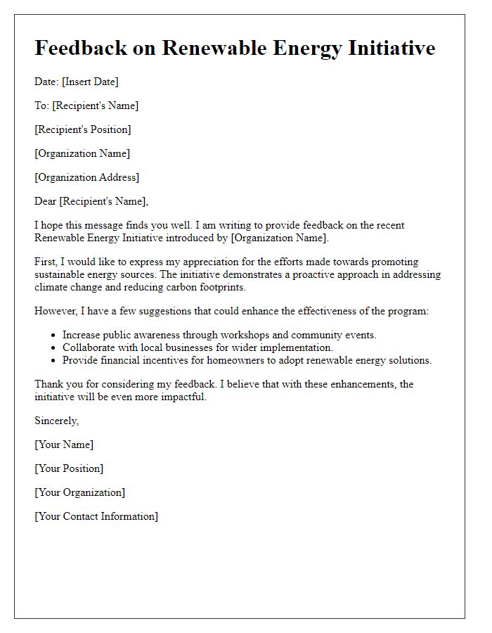 Letter template of renewable energy initiative feedback