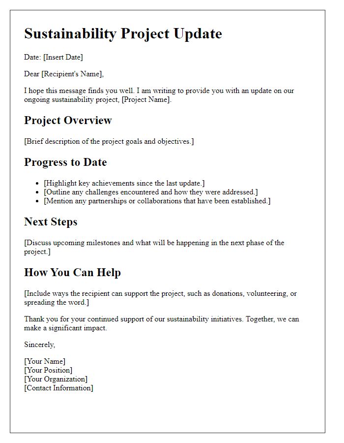 Letter template of sustainability project update