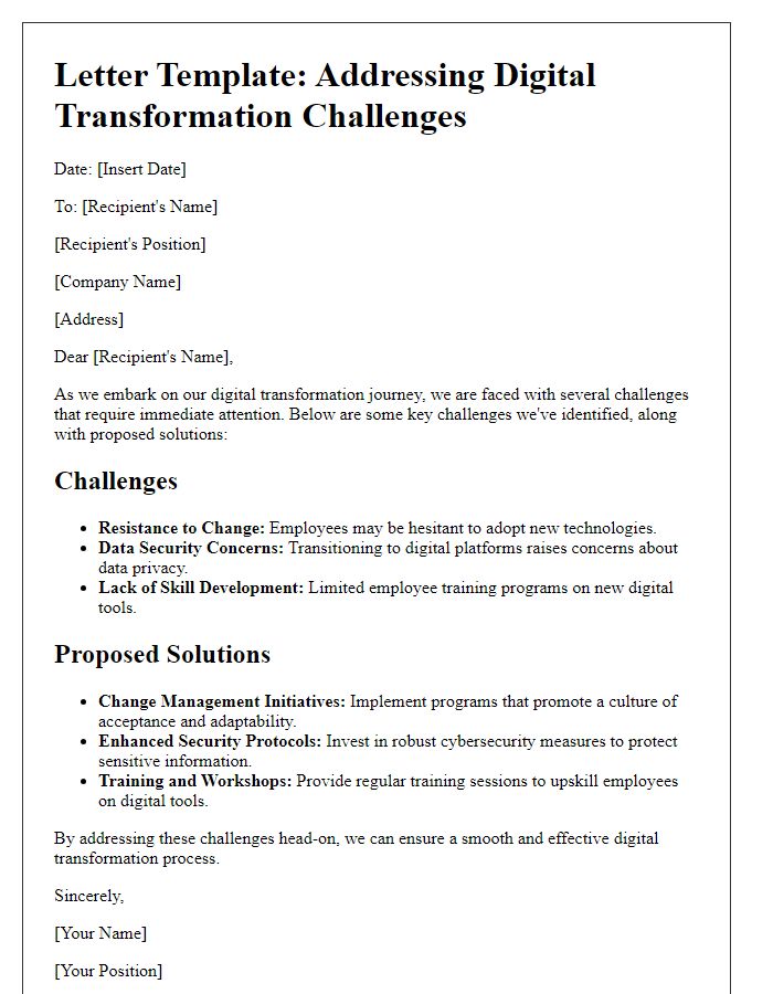 Letter template of digital transformation challenges and solutions