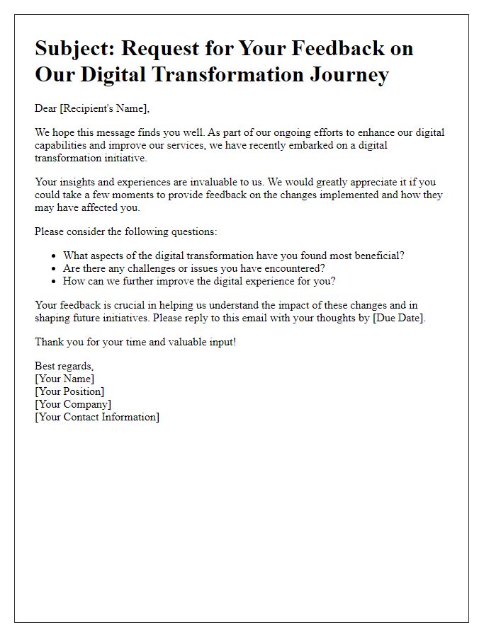 Letter template of digital transformation feedback request