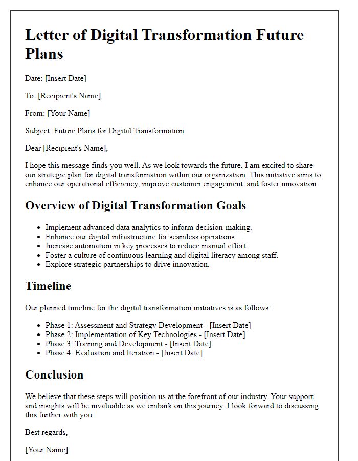 Letter template of digital transformation future plans