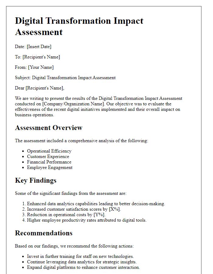 Letter template of digital transformation impact assessment