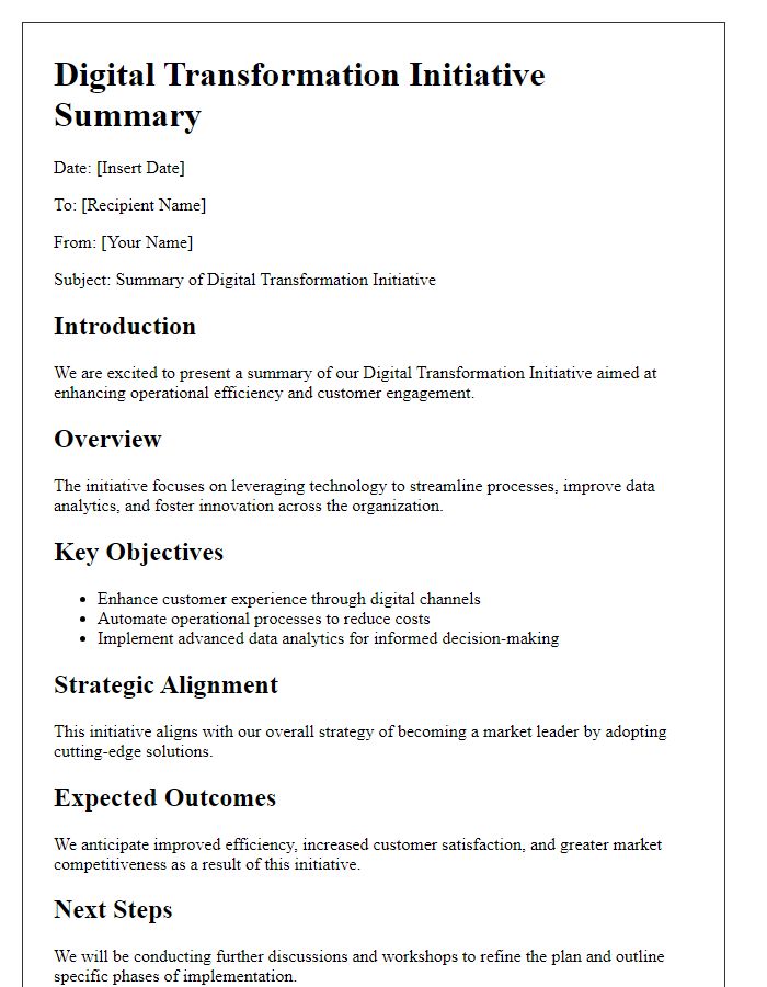 Letter template of digital transformation initiative summary