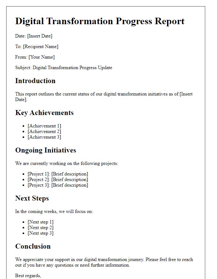 Letter template of digital transformation progress report