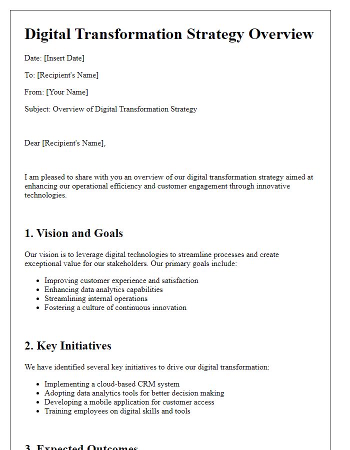 Letter template of digital transformation strategy overview