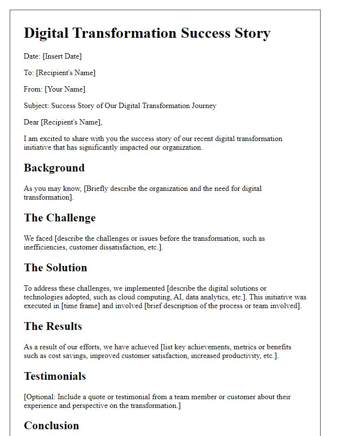 Letter template of digital transformation success stories