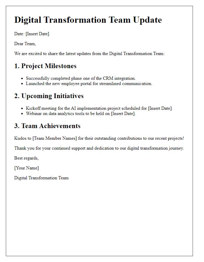 Letter template of digital transformation team updates