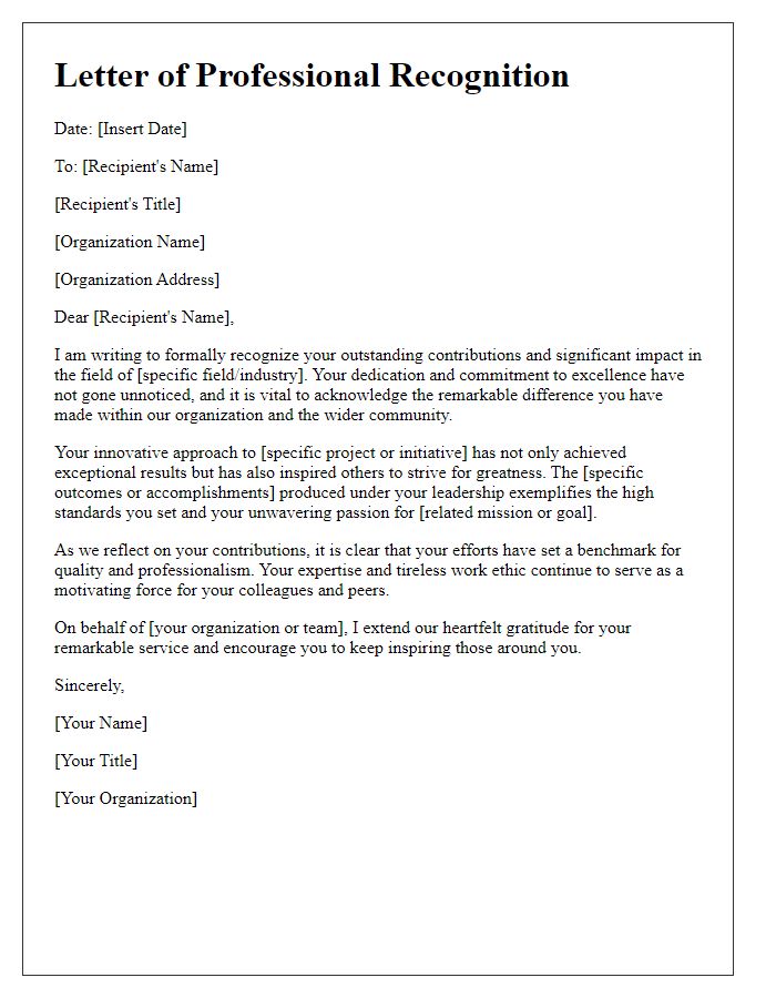 Letter template of professional recognition for significant impact