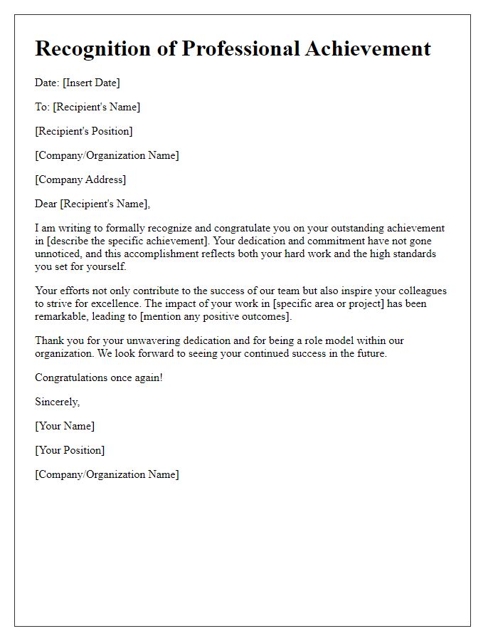 Letter template of recognition for professional achievement