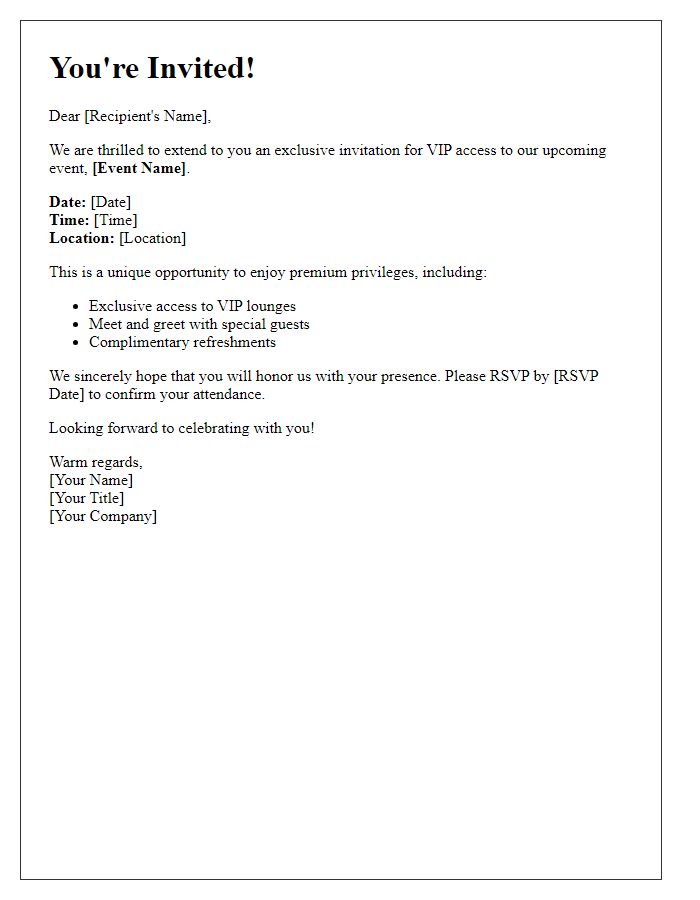 Letter template of exclusive invitation for VIP access