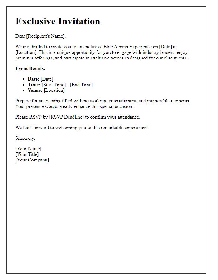 Letter template of invitation for elite access experience