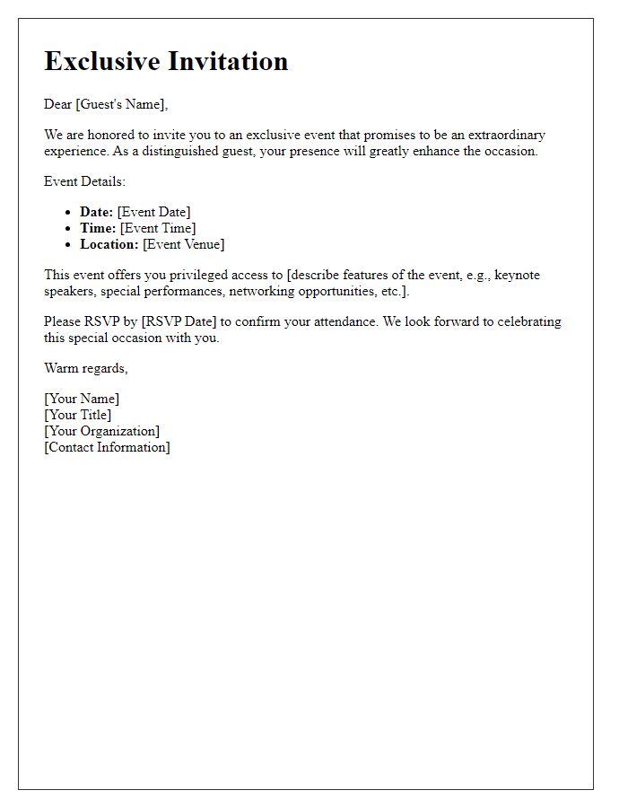 Letter template of privileged access invitation for distinguished guests