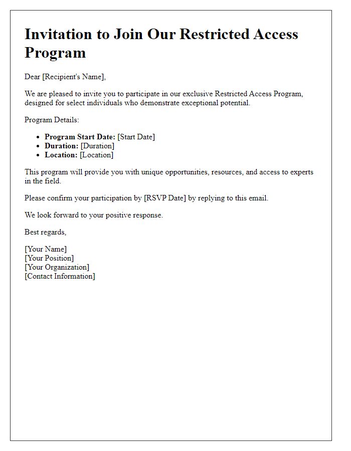 Letter template of restricted access program invitation