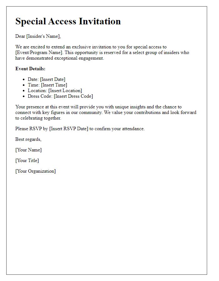 Letter template of special access invitation for insiders