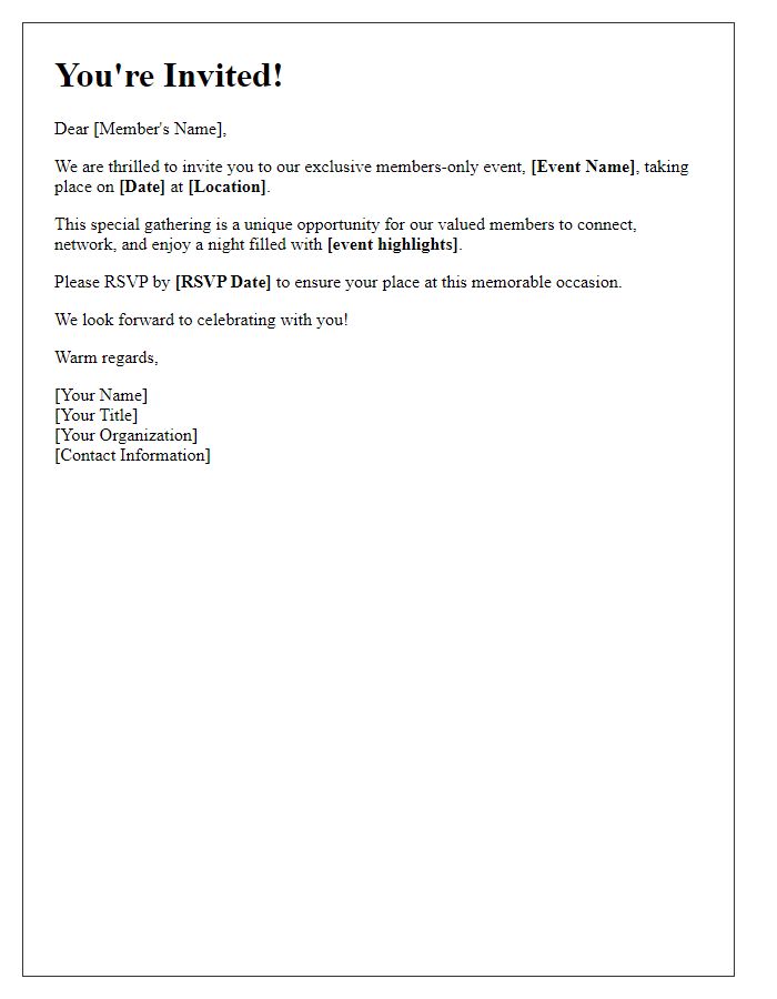 Letter template of special invitation for access to members-only event