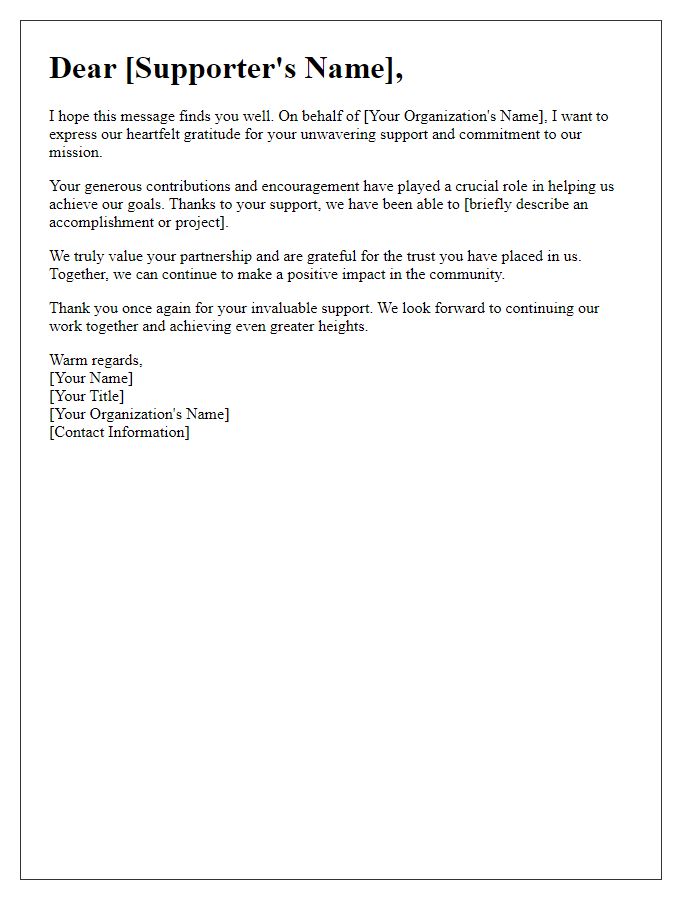 Letter template of sincere thanks to valued supporters