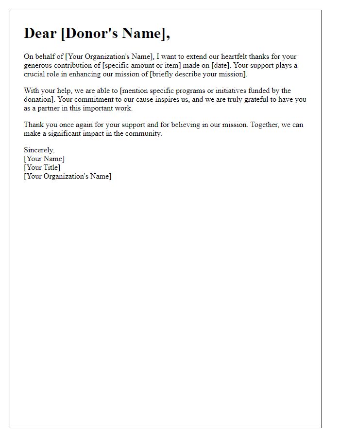 Letter template of thanks for enhancing our mission through giving