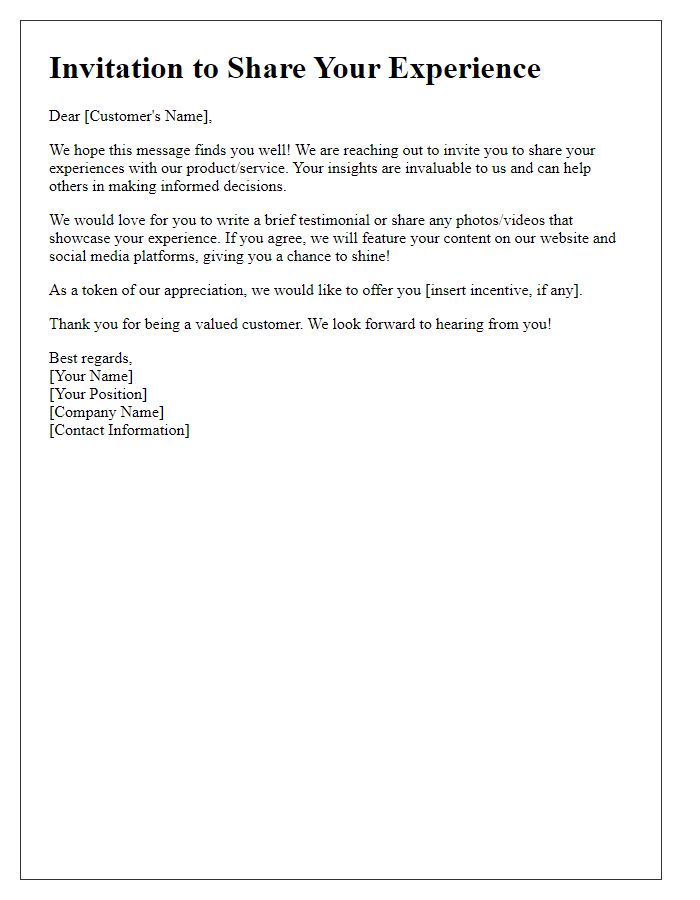 Letter template of invitation for customer content sharing