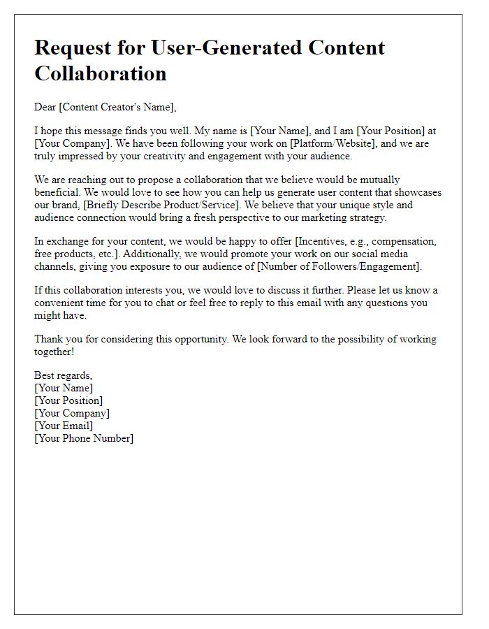 Letter template of request for user-generated content collaboration