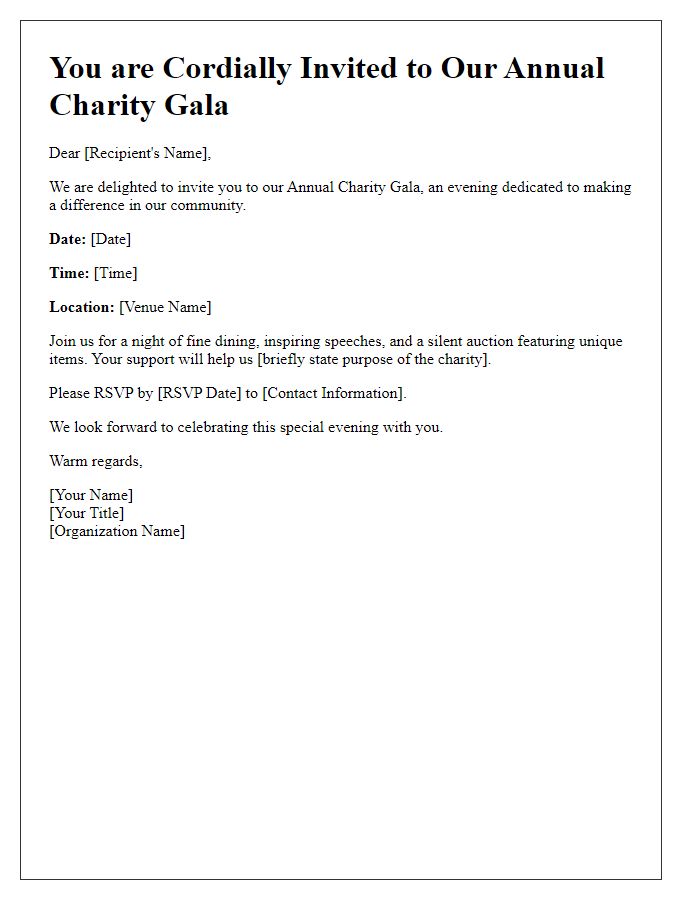 Letter template of invitation to a charity gala.