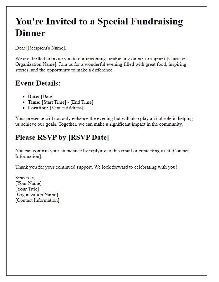 Letter template of invitation to a fundraising dinner.