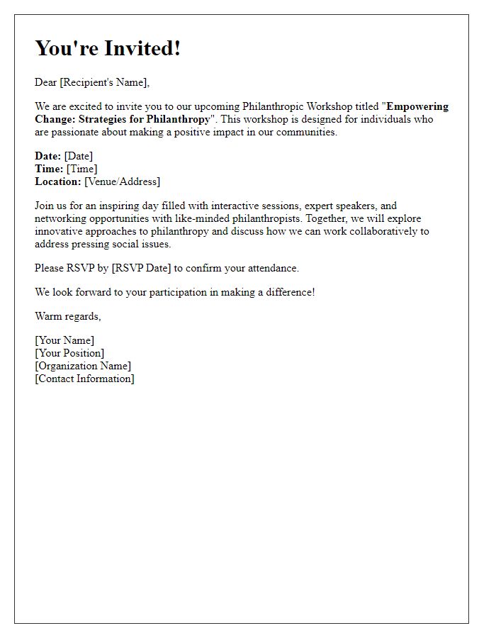 Letter template of invitation to a philanthropic workshop.