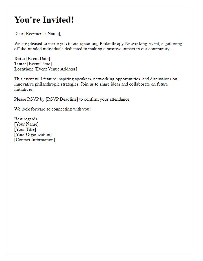 Letter template of invitation to a philanthropy networking event.