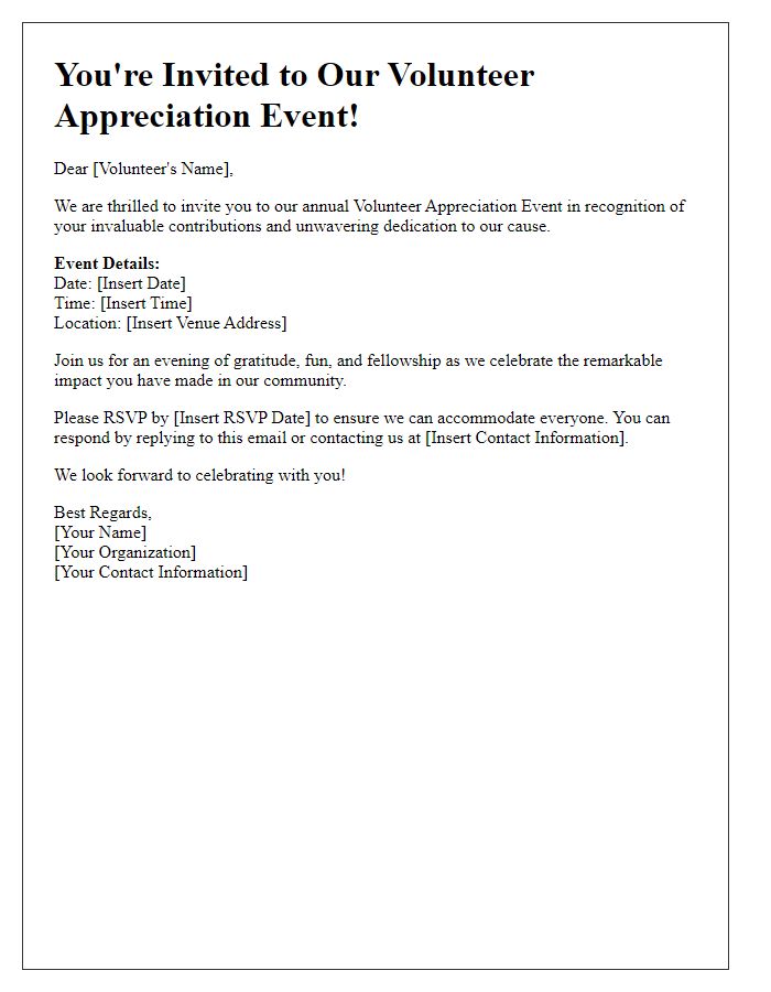 Letter template of invite for a volunteer appreciation event.