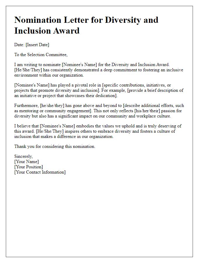 Letter template of nomination for diversity and inclusion award