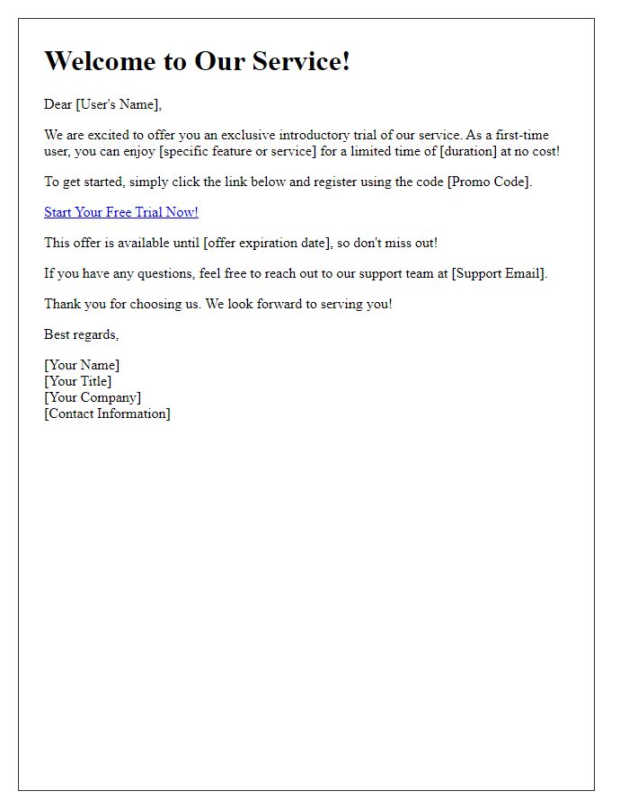 Letter template of introductory trial offer for first-time users.