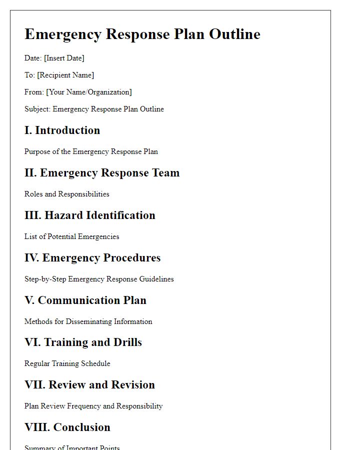 Letter template of emergency response plan outline