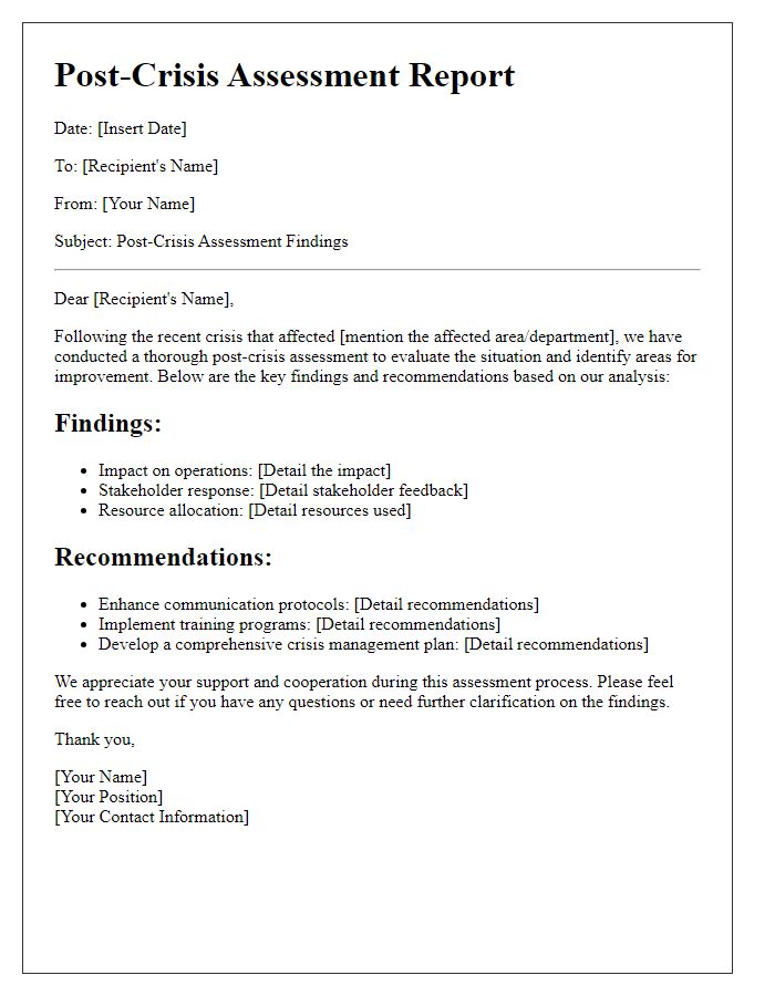 Letter template of post-crisis assessment