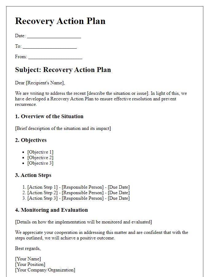 Letter template of recovery action plan