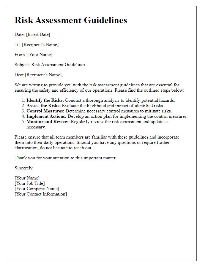 Letter template of risk assessment guidelines