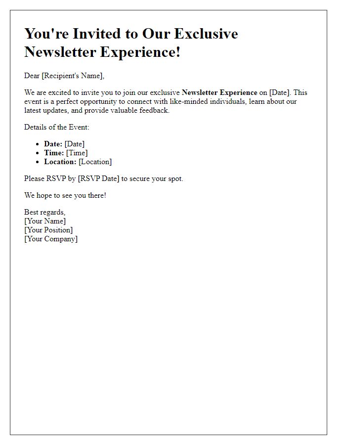 Letter template of newsletter experience invitation