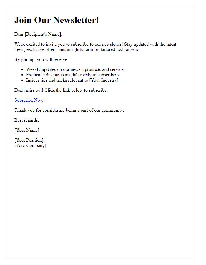 Letter template of newsletter subscription appeal
