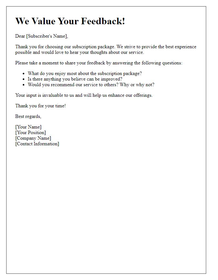 Letter template of subscription package feedback request