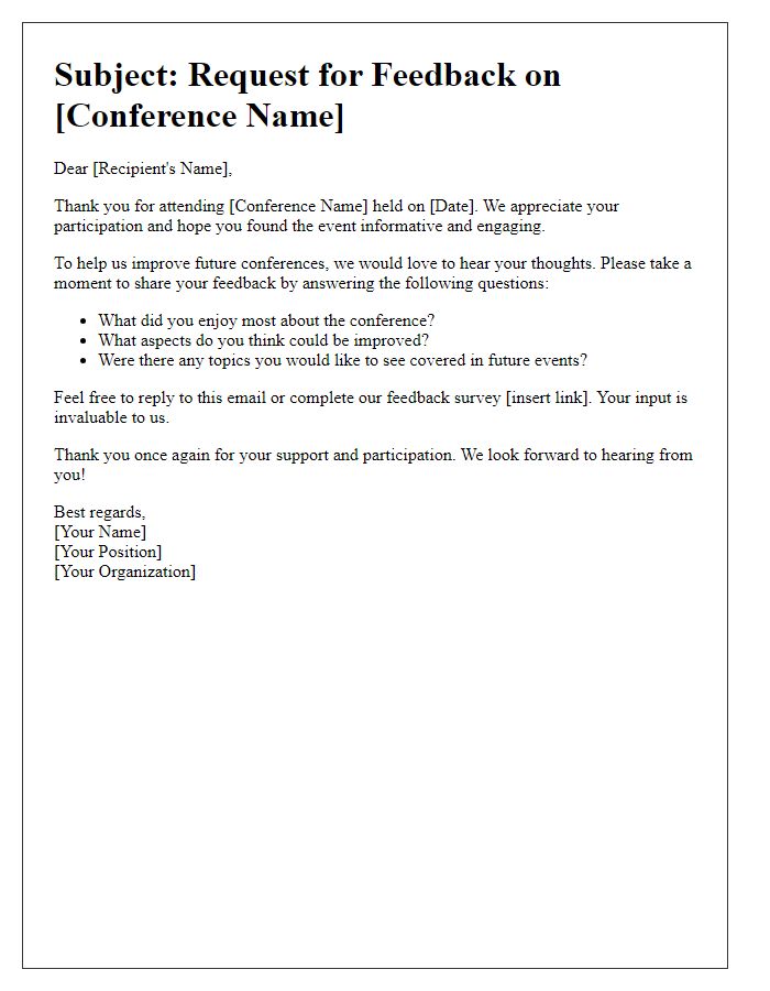 Letter template of feedback request post-industry conference