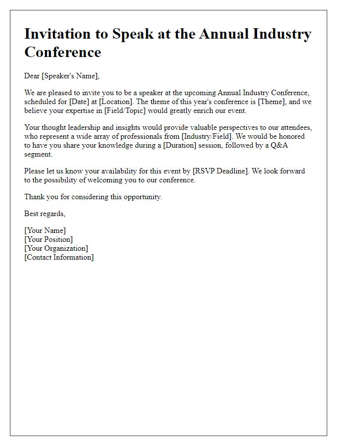 Letter template of invitation to industry conference speakers