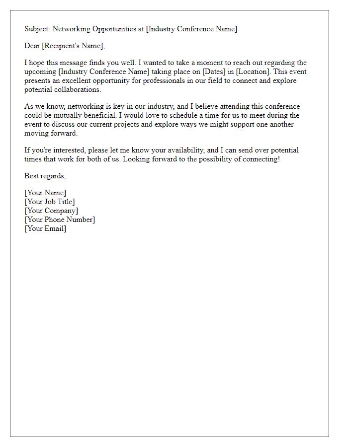 Letter template of networking opportunities at industry conference