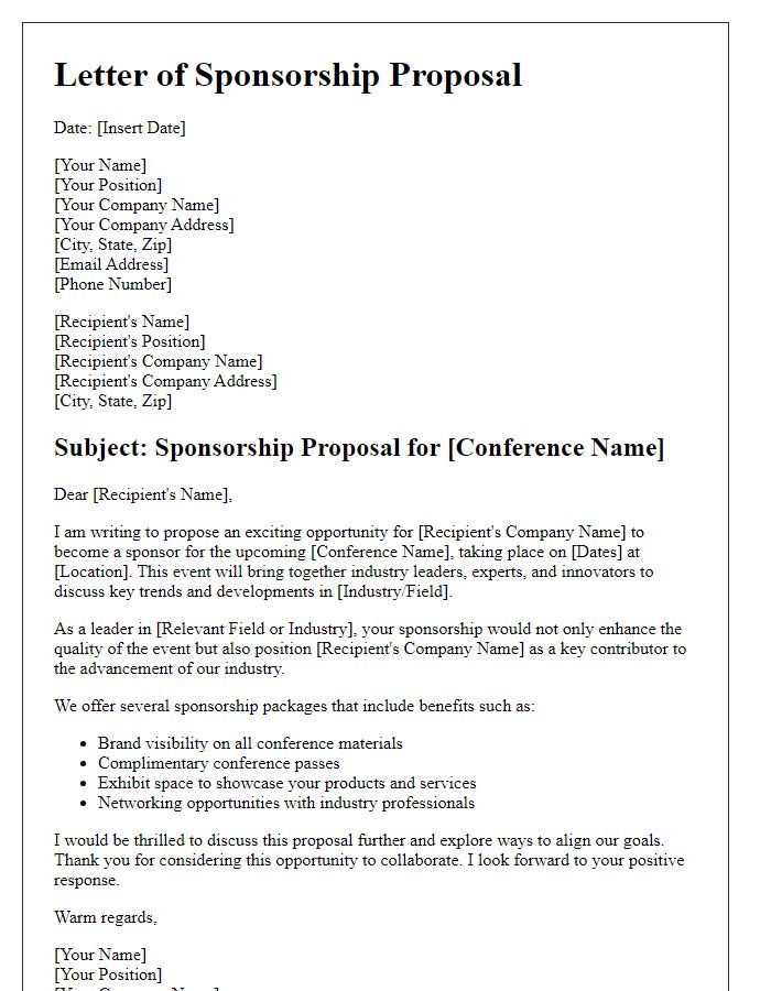 Letter template of sponsorship proposal for industry conference