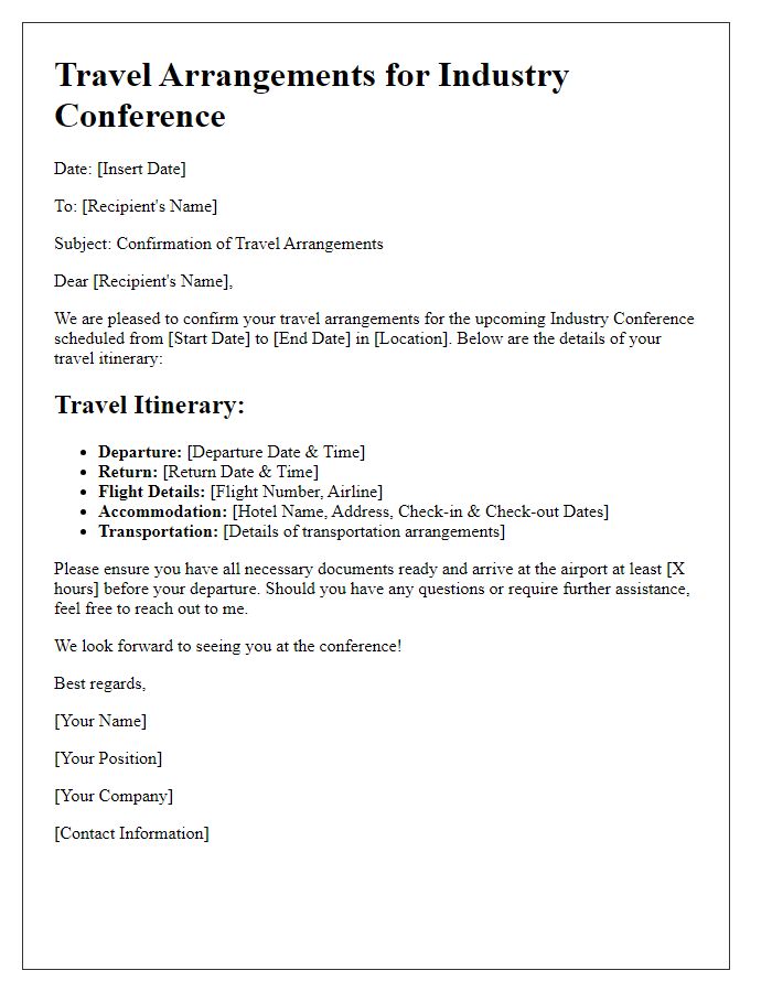 Letter template of travel arrangements for industry conference