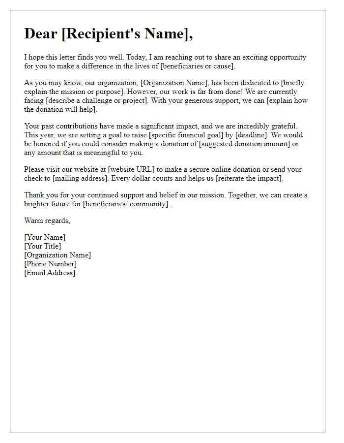 Letter template of direct mail fundraising appeal