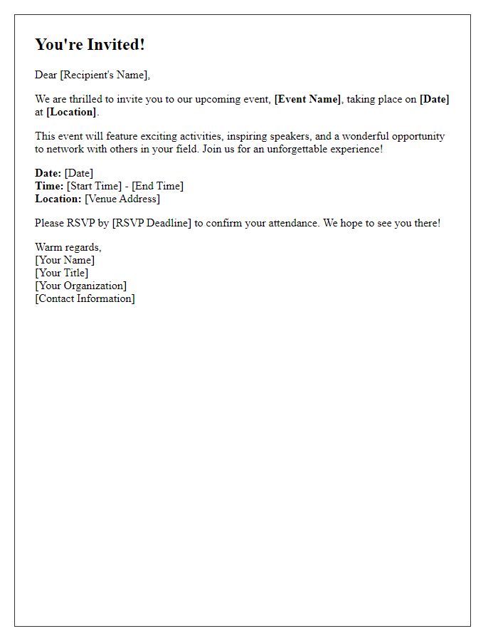 Letter template of direct mail invitation to event