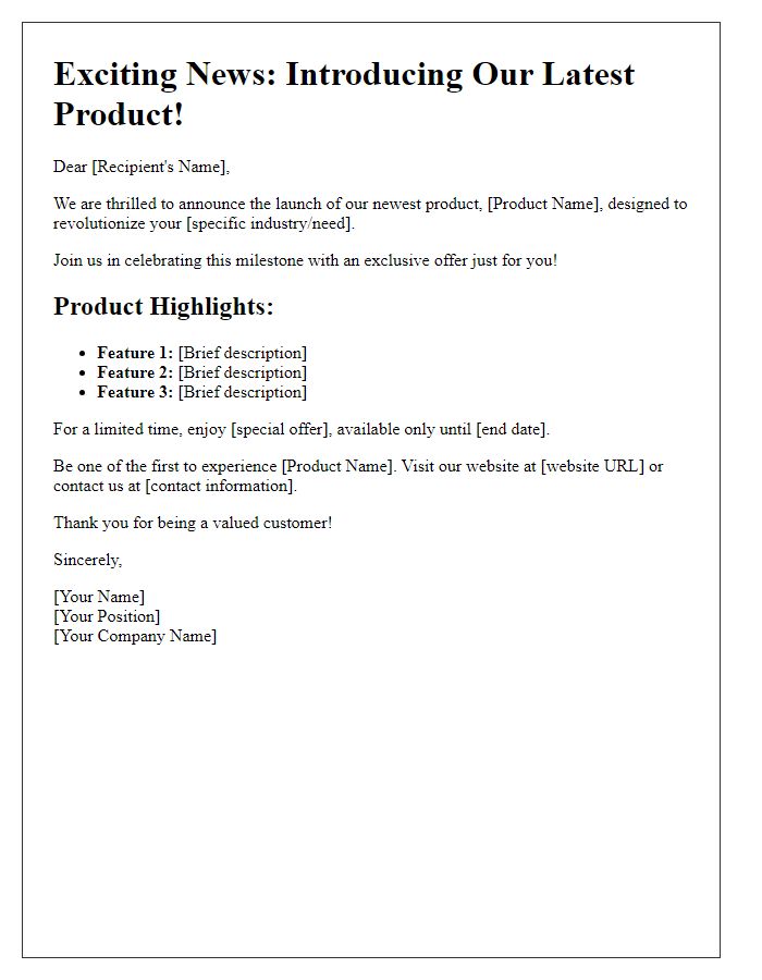 Letter template of product launch direct mail campaign