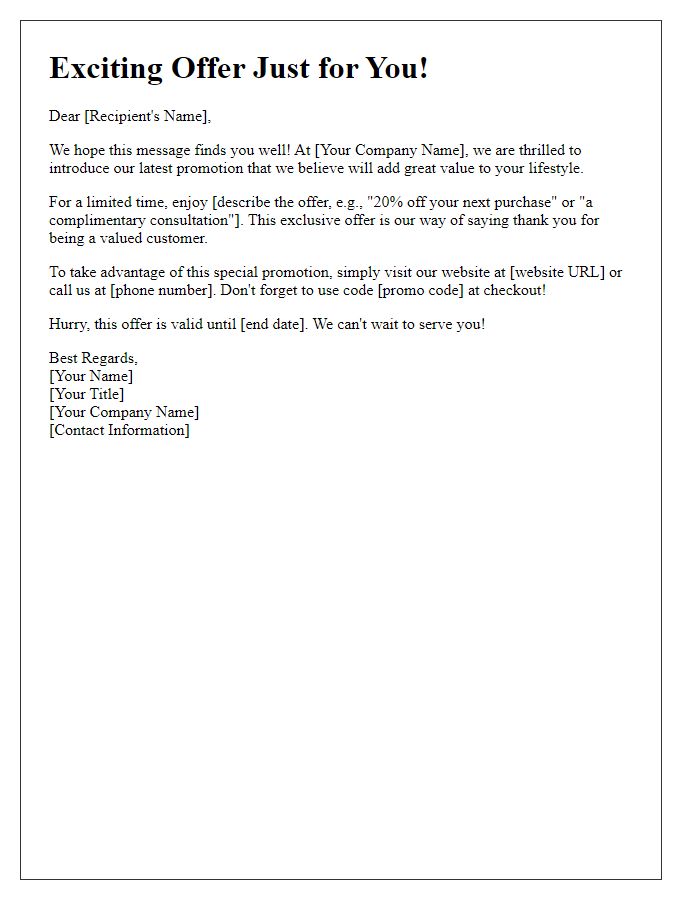 Letter template of promotional direct mail outreach