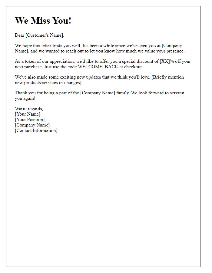 Letter template of re-engagement direct mail initiative