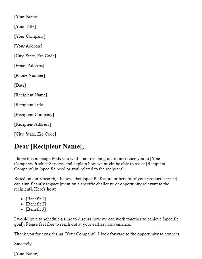 Letter template of targeted direct mail communication