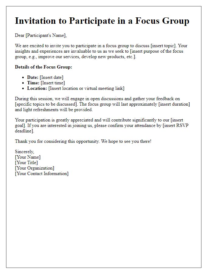 Letter template of focus group engagement invitation