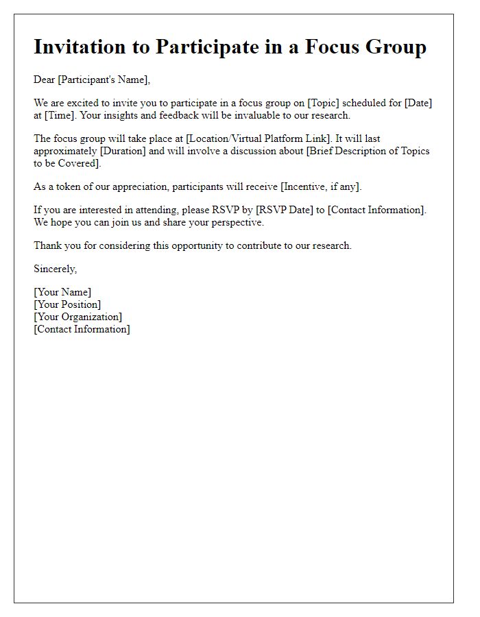 Letter template of focus group participation invitation